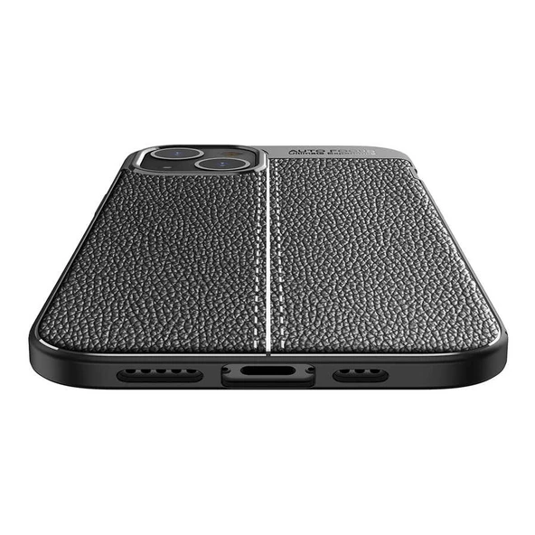 Vendas iPhone 14 (iPhone 14 Uyumlu) Deri Desenli Niss Dikiş Tasarımlı Darbe Dirençli Silikon Kılıf + Cam Ekran Koruyucu - 6
