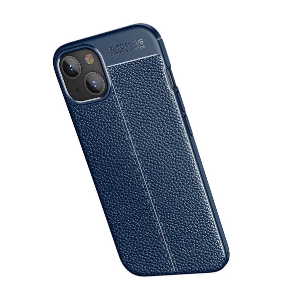 Vendas iPhone 14 (iPhone 14 Uyumlu) Deri Desenli Niss Dikiş Tasarımlı Darbe Dirençli Silikon Kılıf + Cam Ekran Koruyucu - 9