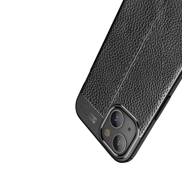 Vendas iPhone 14 (iPhone 14 Uyumlu) Deri Desenli Niss Dikiş Tasarımlı Darbe Dirençli Silikon Kılıf + Cam Ekran Koruyucu - 5