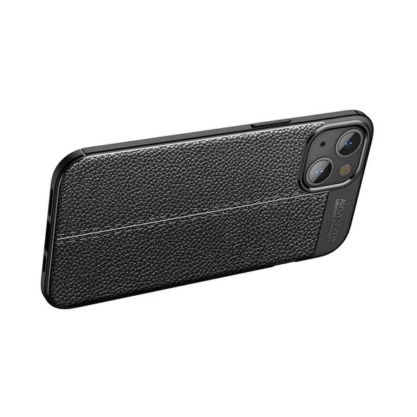Vendas iPhone 14 (iPhone 14 Uyumlu) Deri Desenli Niss Dikiş Tasarımlı Darbe Dirençli Silikon Kılıf + Cam Ekran Koruyucu - 11