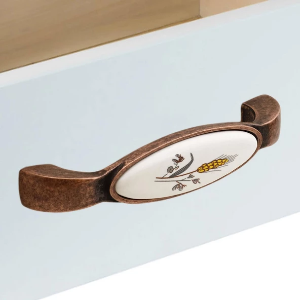Süsen (128 mm-12.8 cm) Eskitme Antik Bakır Metal Mobilya Mutfak Çekmece Dolap Kulpu Kulbu Kulpları - 2