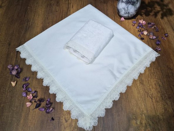 Fransız Güpürlü Işıltı Havlu Bohça 2li Set Krem ürün görseli