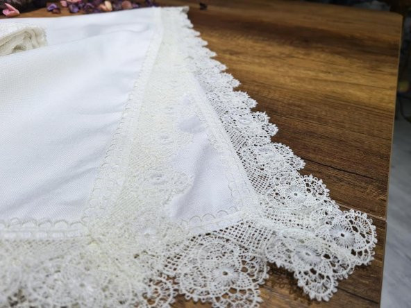 Fransız Güpürlü Işıltı Havlu Bohça 2li Set Krem - Resim 5