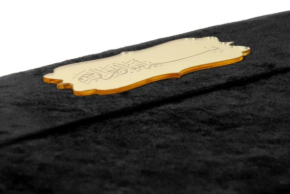 Kadife Keseli Hediyelik Orta Boy Arapça Kuranı Kerim Siyah - Resim 3