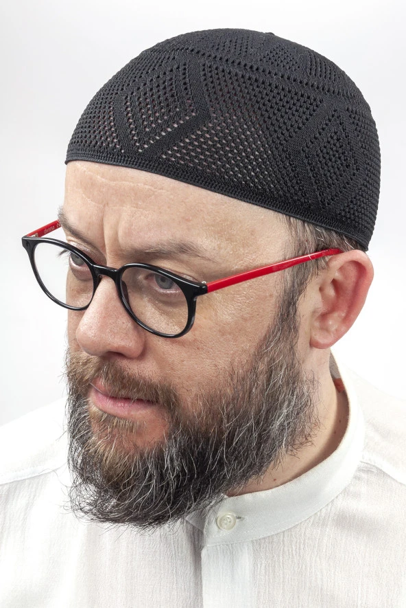 İlmek Dantel Örme Namaz Takkesi - Siyah