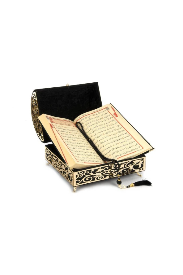 Kadife Kaplı Define Sandıklı Kuranı Kerim Seti Siyah - Resim 3