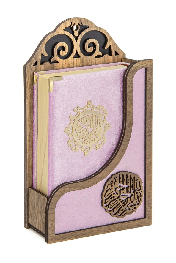 Vefa Kadife Kaplı Askılı Kuran Seti - Pembe Renk