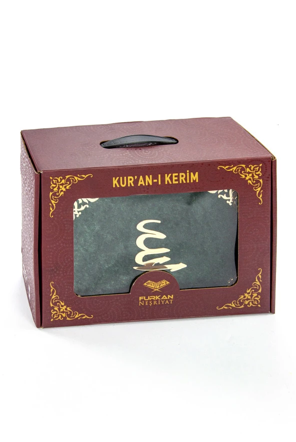 Özel Kadife Kaplı Kutulu Kuranı Kerim - Orta Boy Yeşil Renk