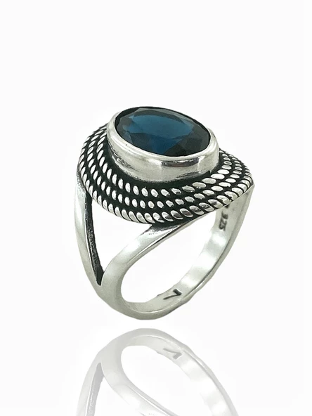 925 Ayar Gümüş Oval Safir Otantik Üst Kalite Kadın Yüzük ürün görseli