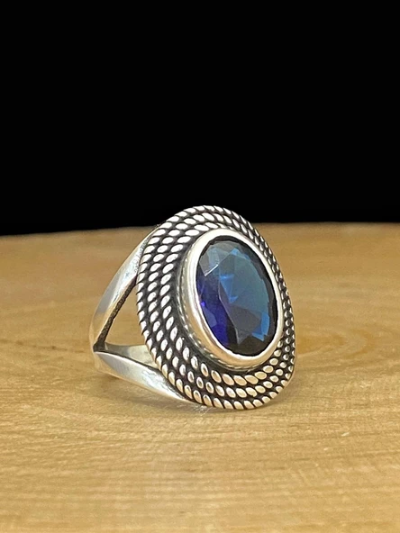 925 Ayar Gümüş Oval Safir Otantik Üst Kalite Kadın Yüzük - Resim 3