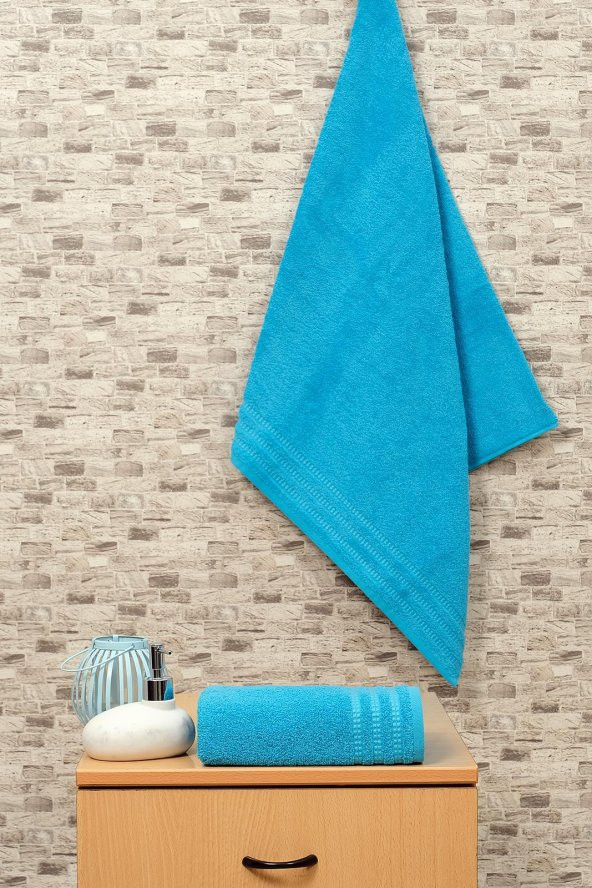 2li Mavi Şerit Bordürlü Banyo Havlusu Seti (70x130-50x90)