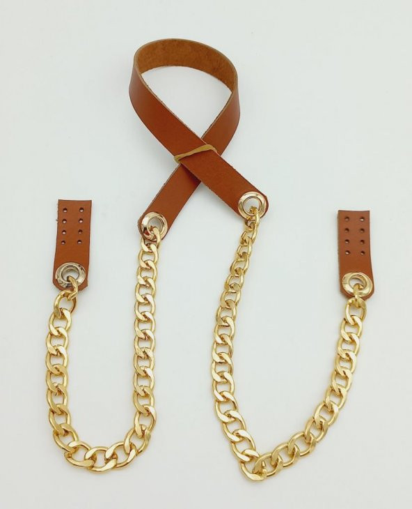 Angel Çanta Aksesuar Gerçek Deri Taba Light Gold Zincirli Kapsüllü Çanta Sapı - Resim 1