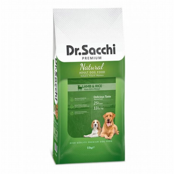 Dr.Sacchi Premium Natural Lamb&Rice Yetişkin Köpek Maması 15 Kg