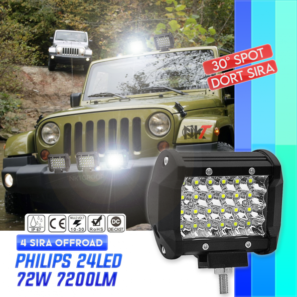 NKT GROUP 24 Led 72 W Yayıcı Delici Off Road Farı Lamba Çalışma Lambası Sis Lambası Beyaz