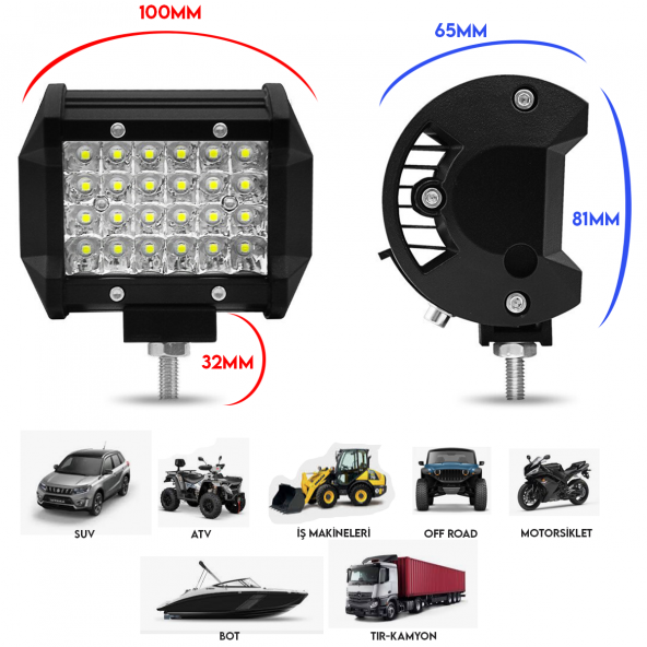 NKT GROUP 24 Led 72 W Yayıcı Delici Off Road Farı Lamba Çalışma Lambası Sis Lambası Beyaz - 3