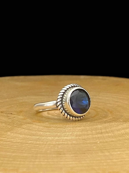 925 Ayar Safir Taş Otantik Üst Kalite Gümüş Yüzük - 3