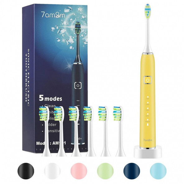 7am2m Elektrikli Diş Fırçası 6 Fırça Başlıklı Sarı