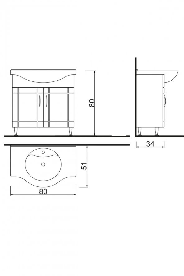 Turkuaz Yeni Klasik Etajerli Lavabo 80-48cm - Deniz 80 Alt Modül - 2
