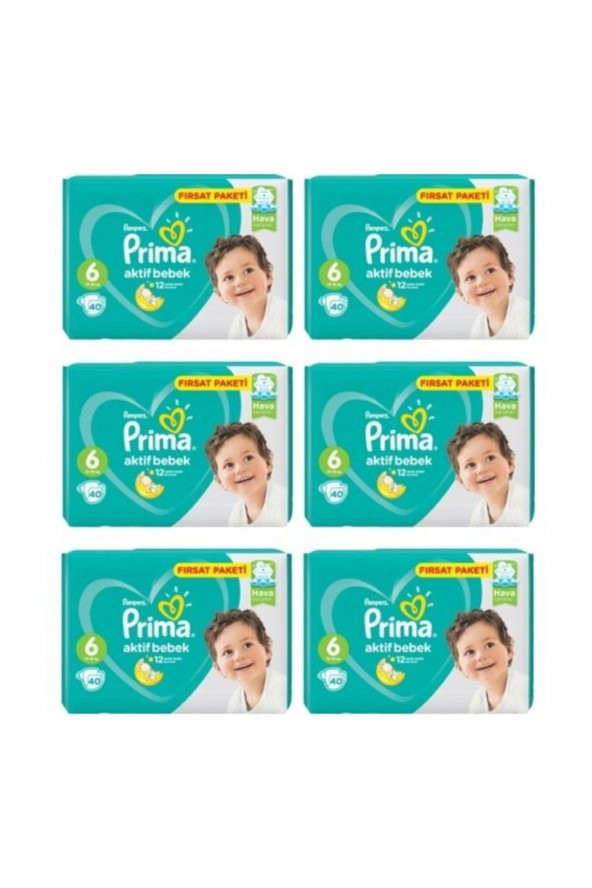 Prima Bebek Bezi Aktif Bebek 6 Beden 40 Adet Ekstra Large Fırsat Paketi 6lı Paket 240 Adet - 1