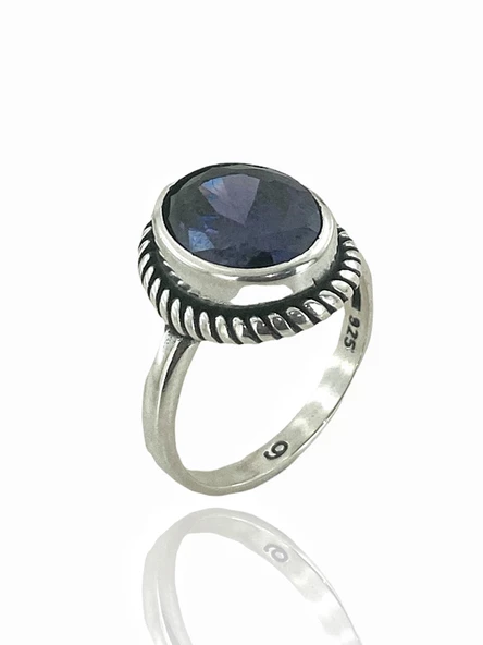 925 Ayar Oval Ametist Taş Otantik Üst Kalite Gümüş Yüzük - 2
