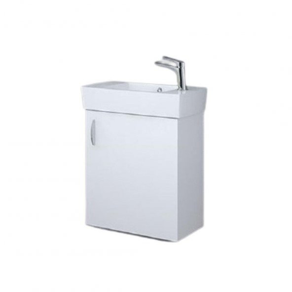 Turkuaz City Lavabo 25x50cm (SAĞ) ve Minica Banyo Dolabı-BEYAZ