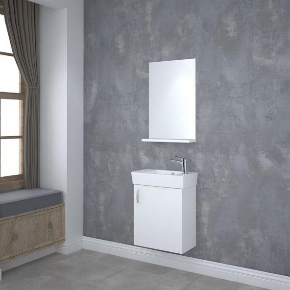 Turkuaz City Lavabo 25x50cm (SAĞ) ve Minica Banyo Dolabı-BEYAZ - 2
