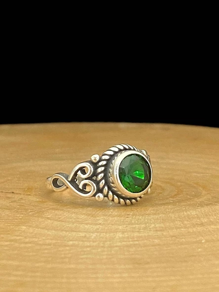 925 Ayar Zümrüt Taş Otantik Üst Kalite Gümüş Yüzük - Resim 3