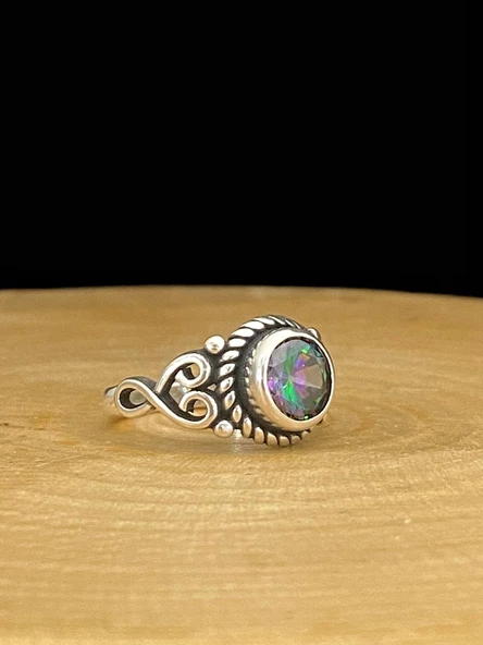 925 Ayar Mistik Topaz Otantik Üst Kalite Gümüş Yüzük - Resim 3