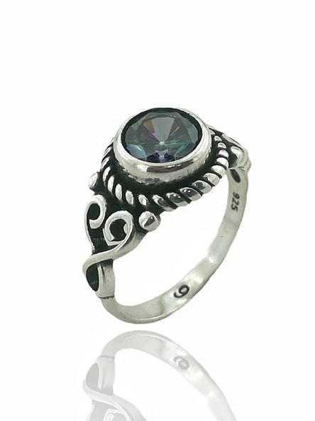 925 Ayar Mistik Topaz Otantik Üst Kalite Gümüş Yüzük - Resim 2