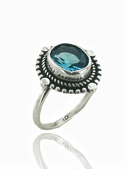 Aquamarine Taş Otantik Üst Kalite 925 Ayar  Gümüş Yüzük - 2
