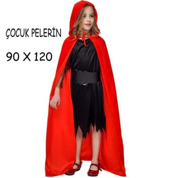 Parti Cadılar Bayramı Halloween Kapişonlu Kırmızı Pelerin 90 cm - 3