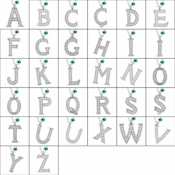 925 Ayar Gümüş Nazar Rodyum O Harfi Kadın Gümüş Kolye - Resim 2
