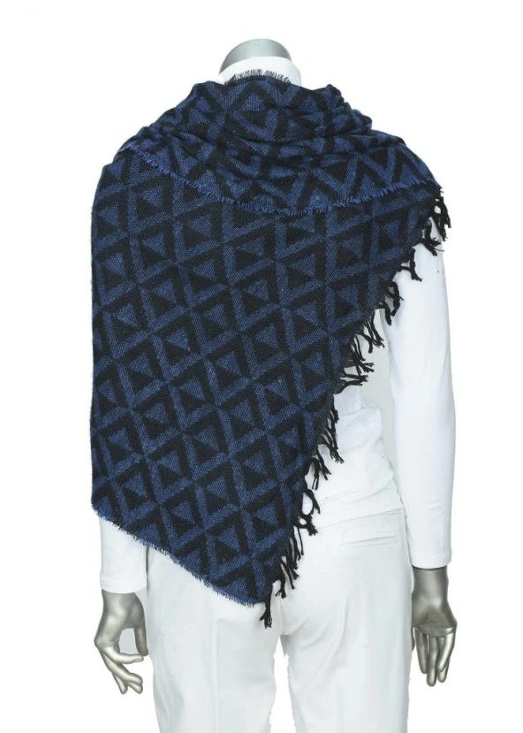 Lacivert Renk Üçgen Model Şal - 5