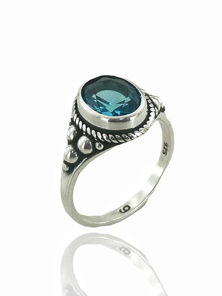 925 Gümüş Aquamarine Taşlı Otantik Kadın Yüzük - 2