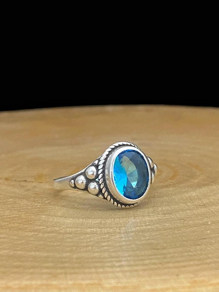 925 Gümüş Aquamarine Taşlı Otantik Kadın Yüzük - 3