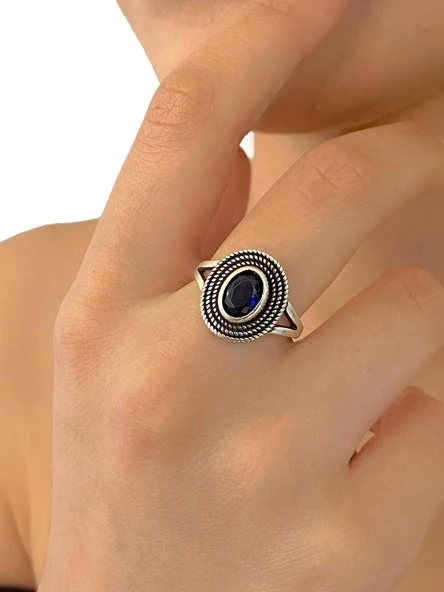 925 Gümüş Minik Safir Taş Günlük Otantik Kadın Yüzük - Resim 2