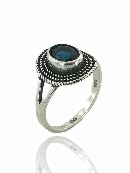 925 Gümüş Minik Safir Taş Günlük Otantik Kadın Yüzük ürün görseli