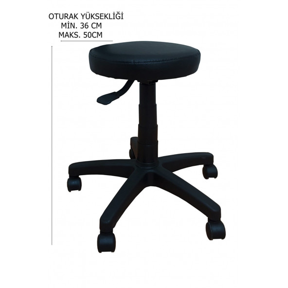 CLK Amortisörlü Tabure Siyah Renk Yükselir Tekerlekli - 2