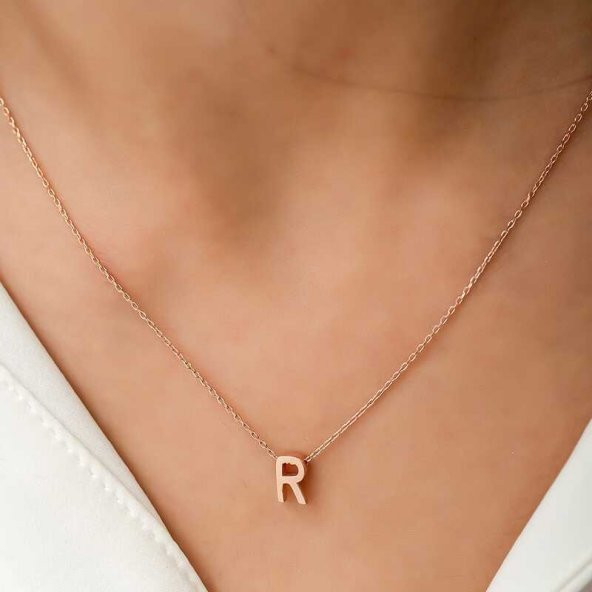 925 Ayar Gümüş Rose 3 Boyutlu R Harf Kadın Gümüş Kolye - 2