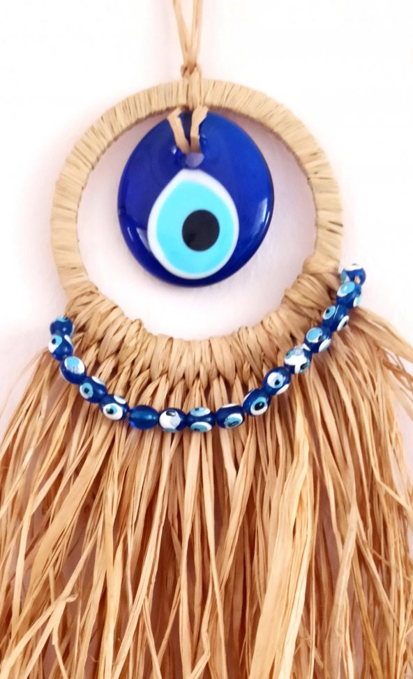 Cam Nazar Boncuklu Rafyalı Mini Duvar Süsü - Resim 2