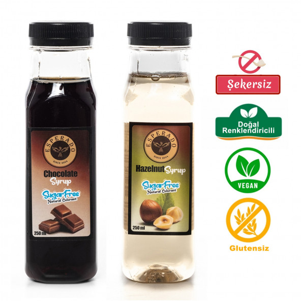 ESPERADO - KAHVE ŞURUP SETİ-ÇİKOLATA*FINDIK -ŞEKERSİZ-ZERO-250 ML X 2