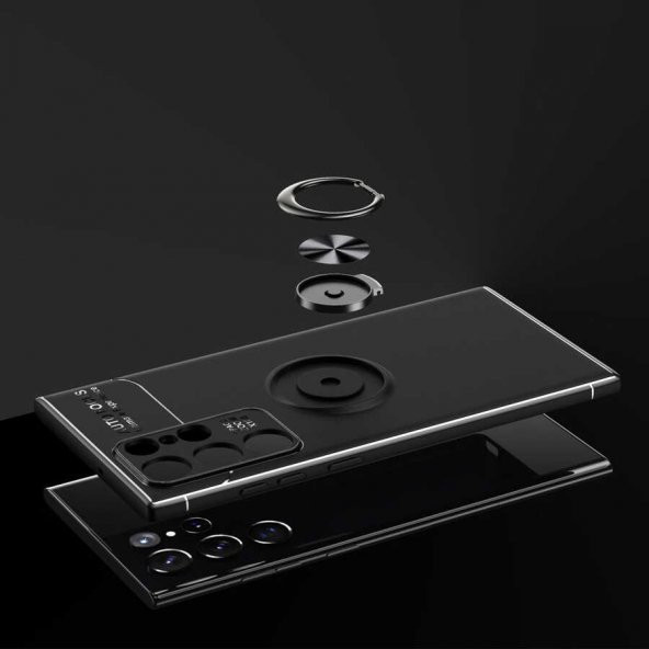 Galaxy S22 Ultra Kılıf Zore Ravel Yüzüklü Magnetic Standlı Silikon Kapak - 8