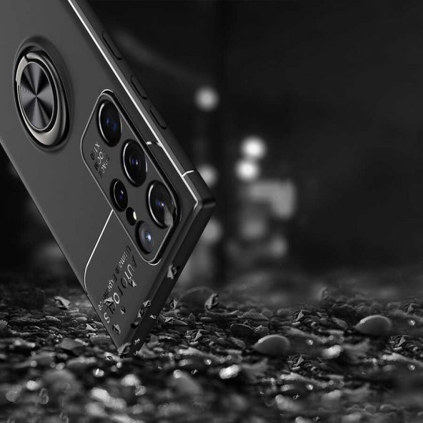 Galaxy S22 Ultra Kılıf Zore Ravel Yüzüklü Magnetic Standlı Silikon Kapak - 9