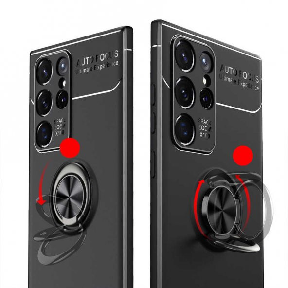 Galaxy S22 Ultra Kılıf Zore Ravel Yüzüklü Magnetic Standlı Silikon Kapak - 10