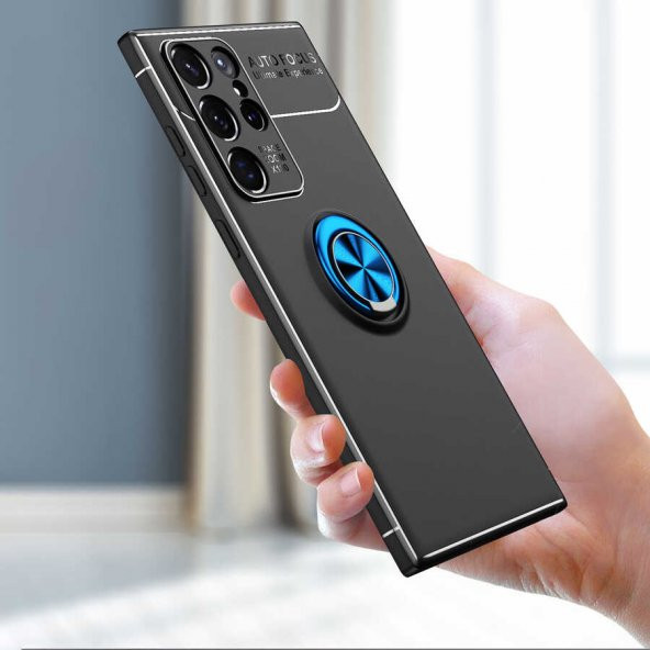 Galaxy S22 Ultra Kılıf Zore Ravel Yüzüklü Magnetic Standlı Silikon Kapak - 11