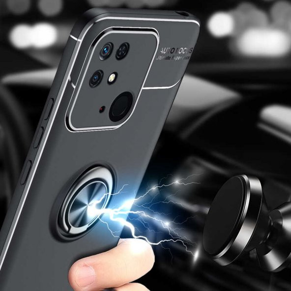 Xiaomi Redmi 10C Kılıf Zore Ravel Yüzüklü Magnetic Standlı Silikon Kapak - 2