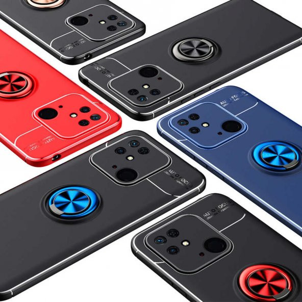 Xiaomi Redmi 10C Kılıf Zore Ravel Yüzüklü Magnetic Standlı Silikon Kapak - 6