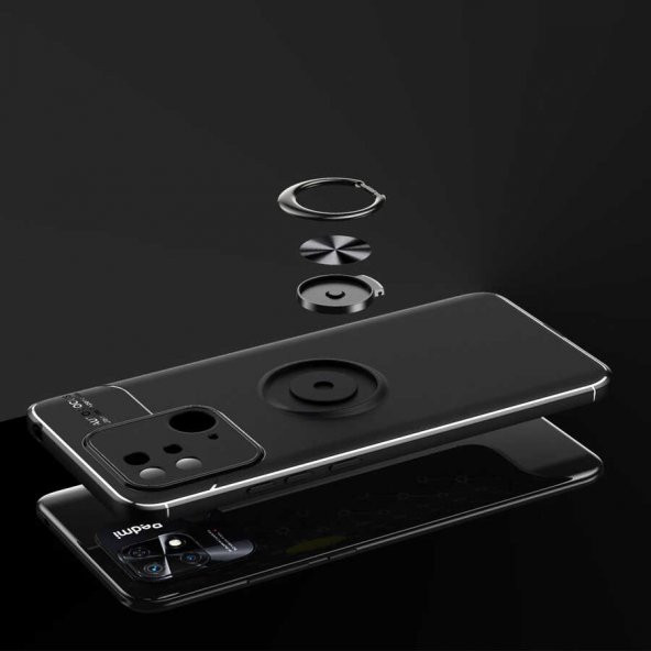 Xiaomi Redmi 10C Kılıf Zore Ravel Yüzüklü Magnetic Standlı Silikon Kapak - 7