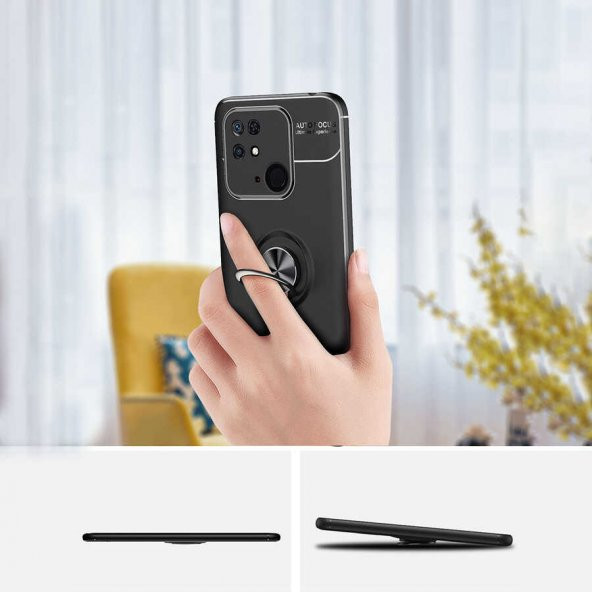 Xiaomi Redmi 10C Kılıf Zore Ravel Yüzüklü Magnetic Standlı Silikon Kapak - 8