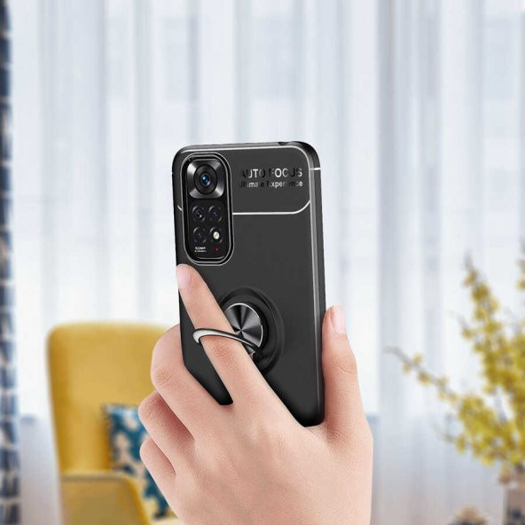Xiaomi Redmi Note 11 Global Kılıf Zore Ravel Yüzüklü Magnetic Standlı Silikon Kapak - 2